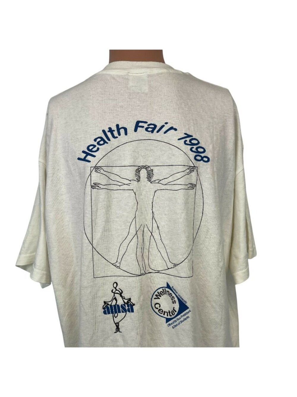 Vintage Boston University Health Fair T Shirt Mens XL Vitruvian Man 90s 1994